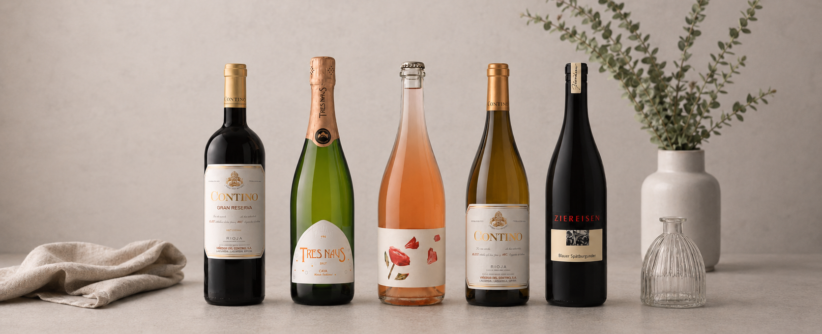 Wine bottle and glasses — The Cheese Board Singapore