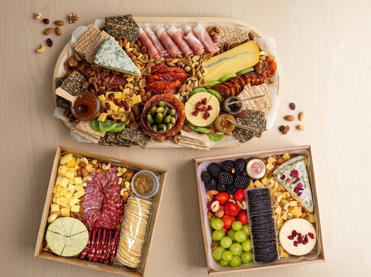 Charcuterie board, charcuterie platter and cheese platter on wooden surface — The Cheese Board Singapore